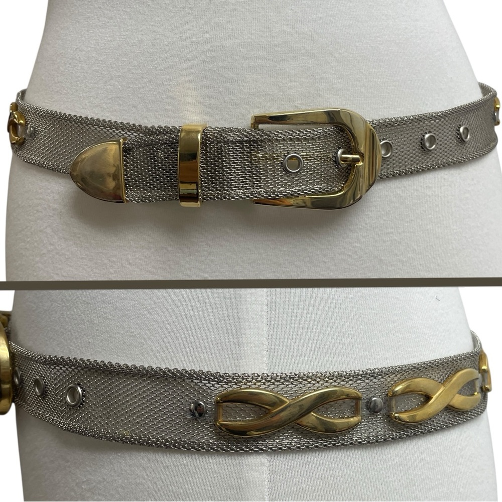 Vintage Infinity Gold Tone & Silver Tone Metal Mesh Belt. Women’s two tone 90’s